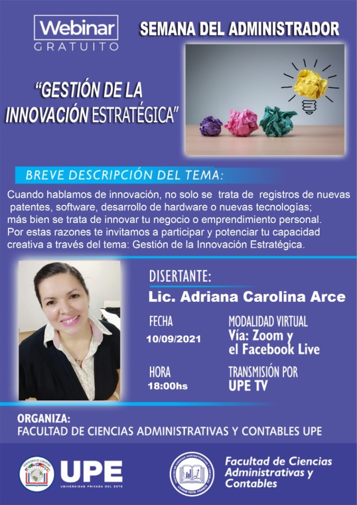 WEBINAR POR LA SEMANA DEL ADMINISTRADOR “GESTIÓN DE LA INNOVACIÓN ESTRATÉGICA”